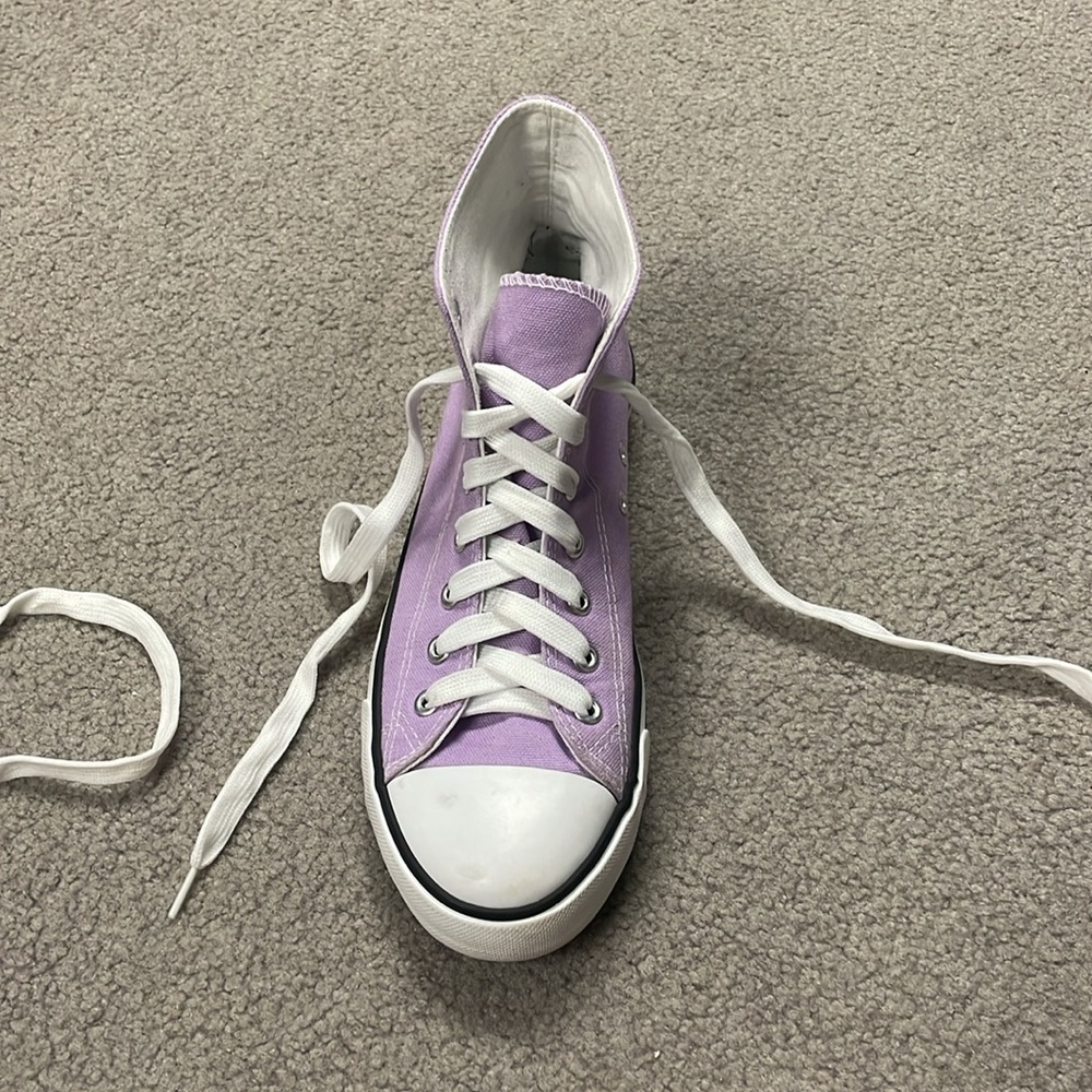 Purple and White Canvas High-Top Sneakers - Picture 10 of 10